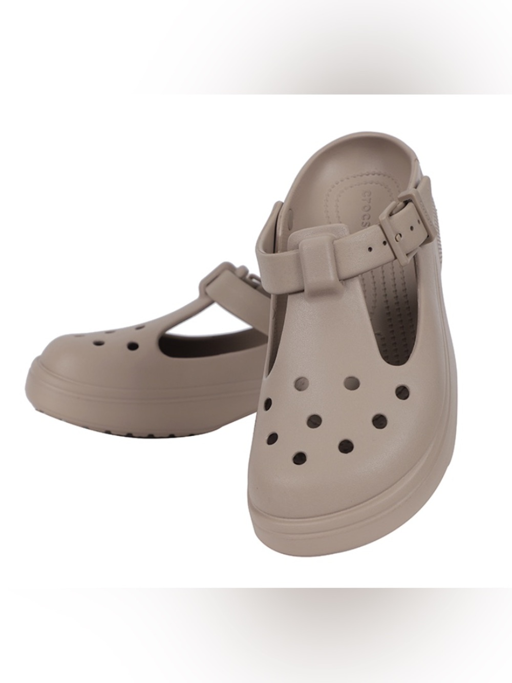 CROCS Women's T-Strap Clog in Taupe size 7W used once * Mary Jane